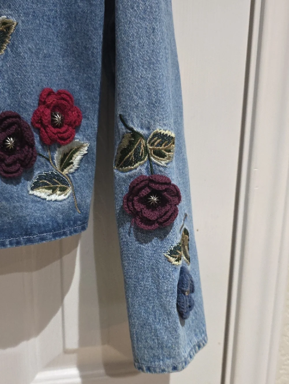 Christopher & Banks Y2k Blue Denim Embroidered Floral Jacket Size L - Picture 6 of 11